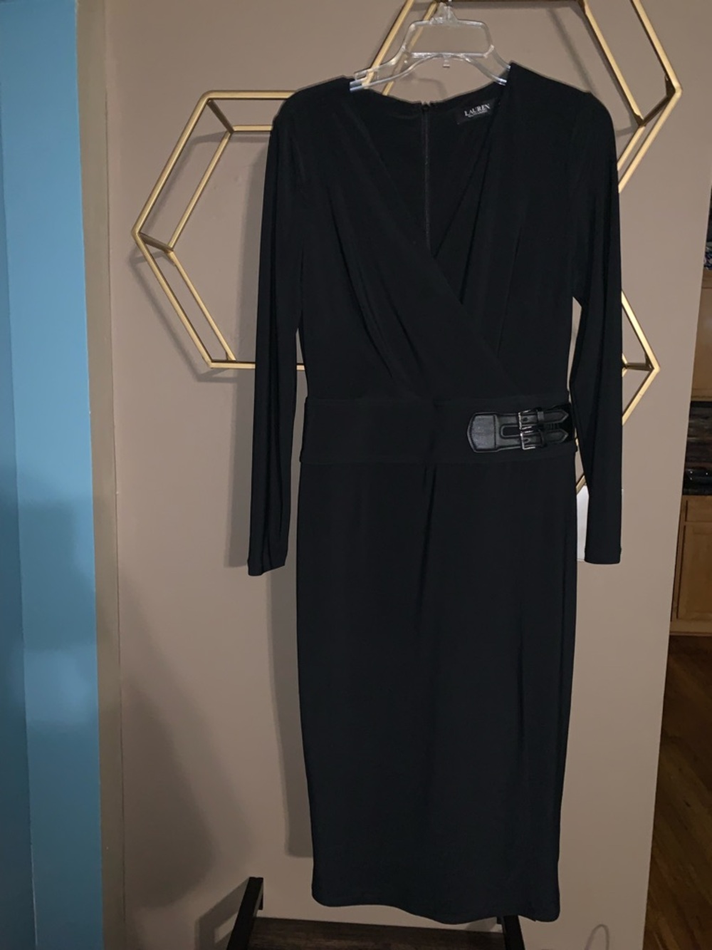 Ralph Lauren Black Long-Sleeve Dress with Buckle Waist, Women's 6 $20